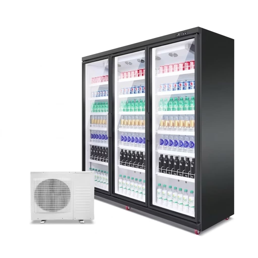Vitrina frigorifica verticala 3 usi 1800L, agregat extern, inox negru, control digital