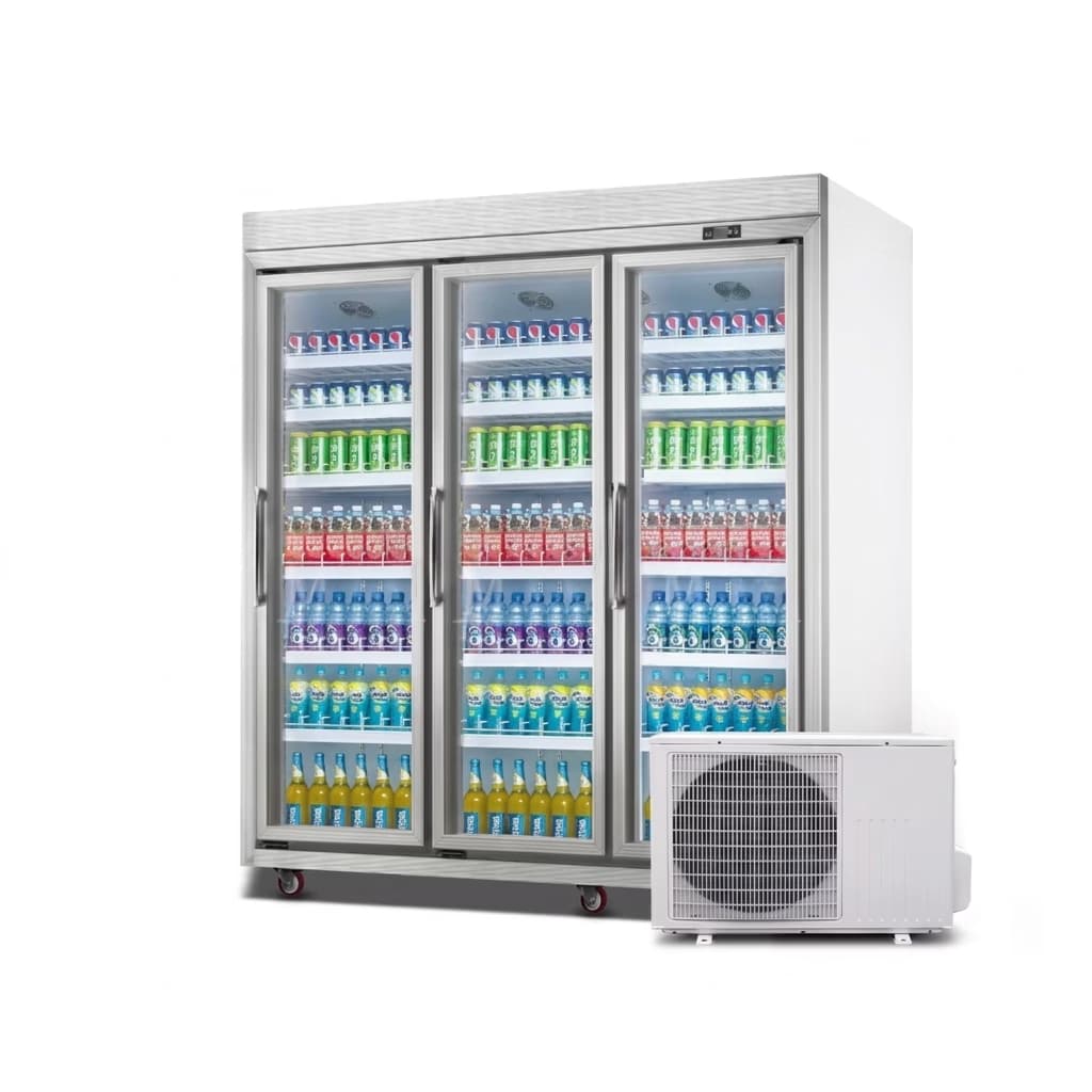 Vitrina frigorifica verticala 3 usi 1800L, agregat extern, inox negru, control digital