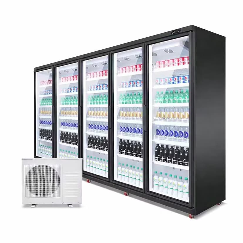 Vitrina frigorifica verticala 5 usi 2400L, agregat extern, inox negru, control digital