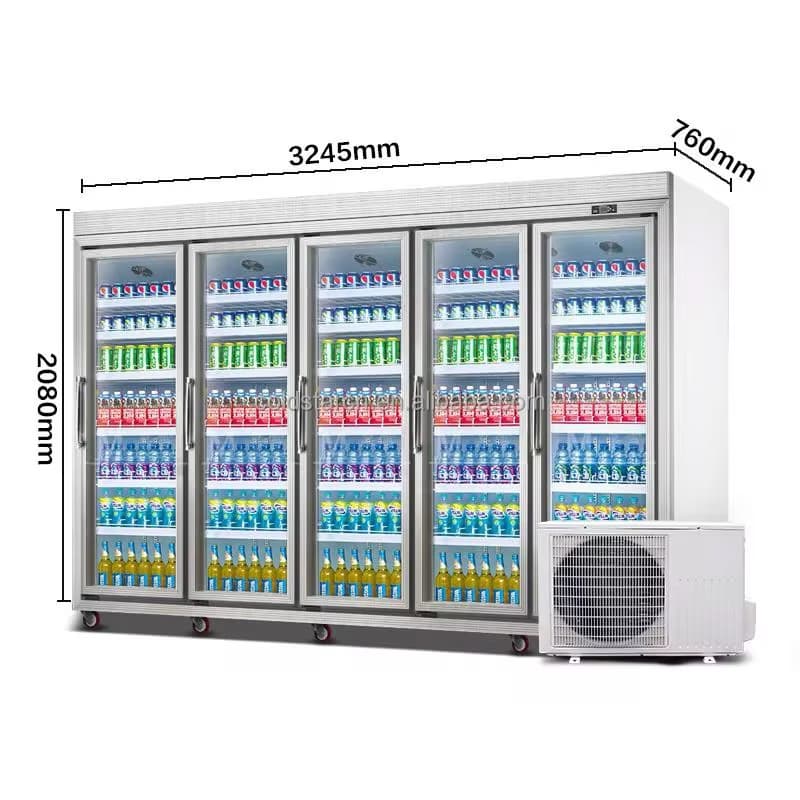 Vitrina frigorifica verticala 5 usi 2400L, agregat extern, inox negru, control digital