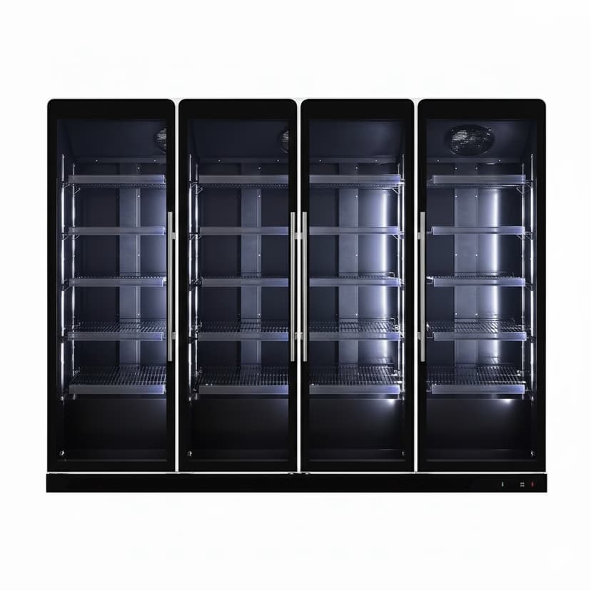 Vitrina frigorifica verticala 4 usi 2000L full black cu racire ventilata si iluminare LED